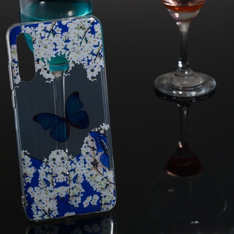 Coque Huawei P30 Lite Papillon Bleu Et Fleurs D'hiver