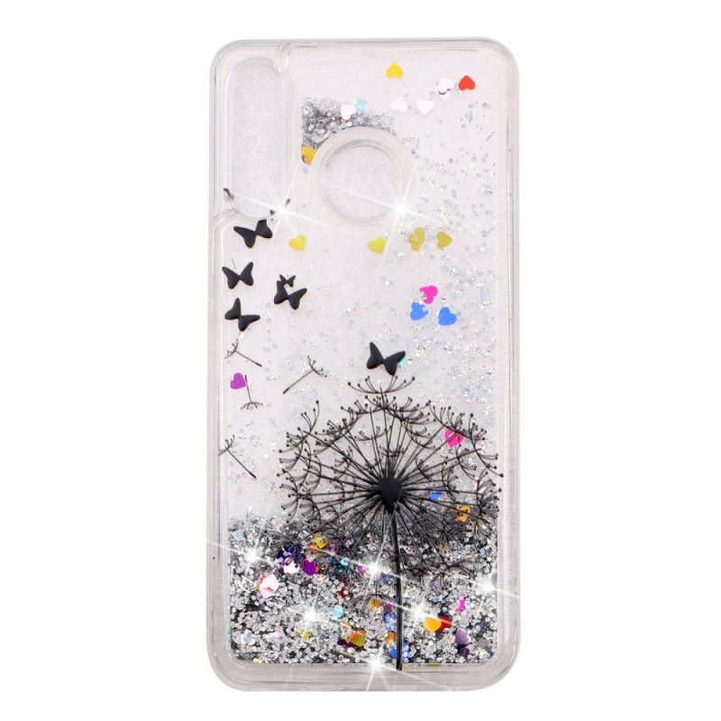 Coque Huawei P30 Lite Transparente Pissenlit Noir Glitters