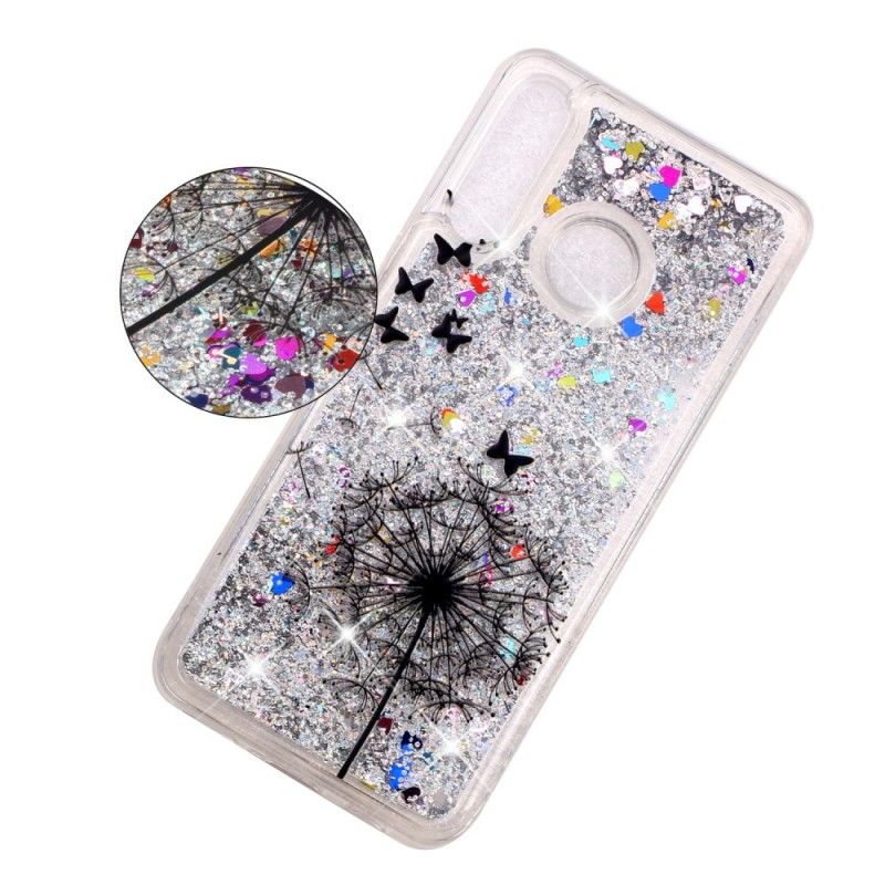 Coque Huawei P30 Lite Transparente Pissenlit Noir Glitters