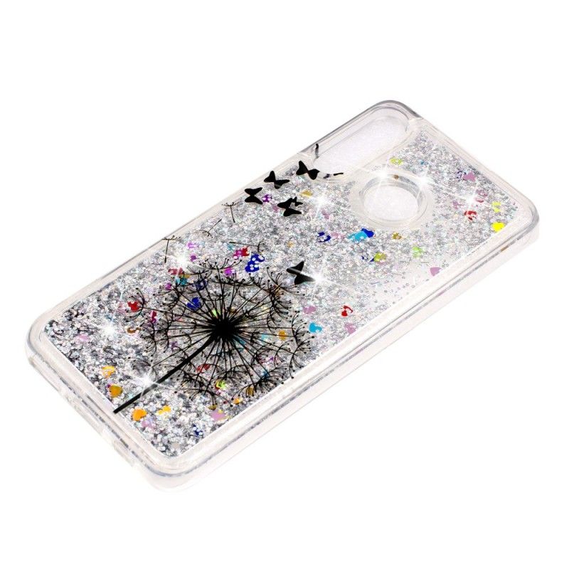 Coque Huawei P30 Lite Transparente Pissenlit Noir Glitters