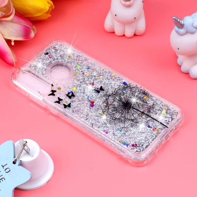 Coque Huawei P30 Lite Transparente Pissenlit Noir Glitters