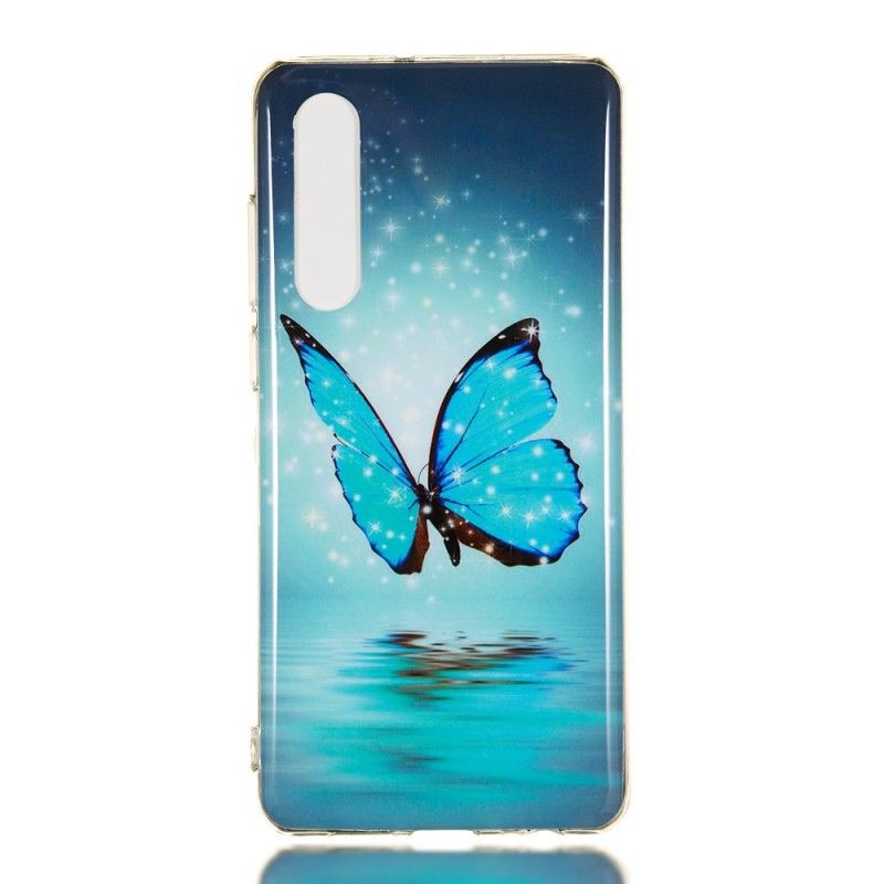 Coque Huawei P30 Papillon Bleu Fluorescente