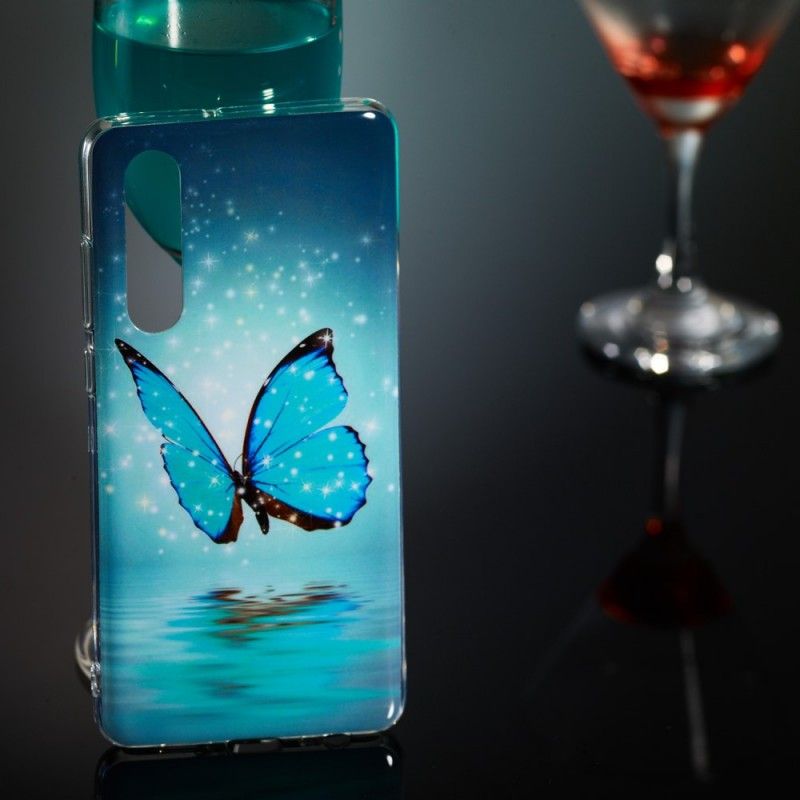 Coque Huawei P30 Papillon Bleu Fluorescente