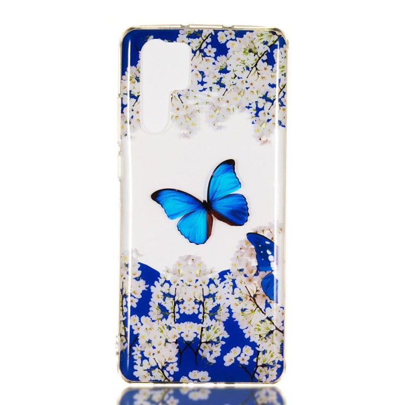 Coque Huawei P30 Pro Papillon Bleu Et Fleurs D'hiver