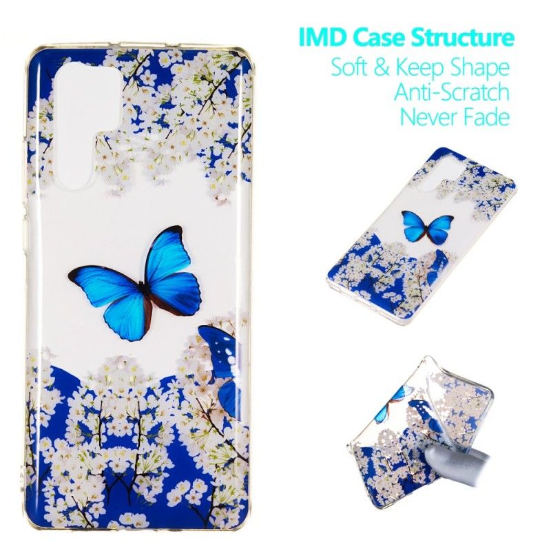 Coque Huawei P30 Pro Papillon Bleu Et Fleurs D'hiver