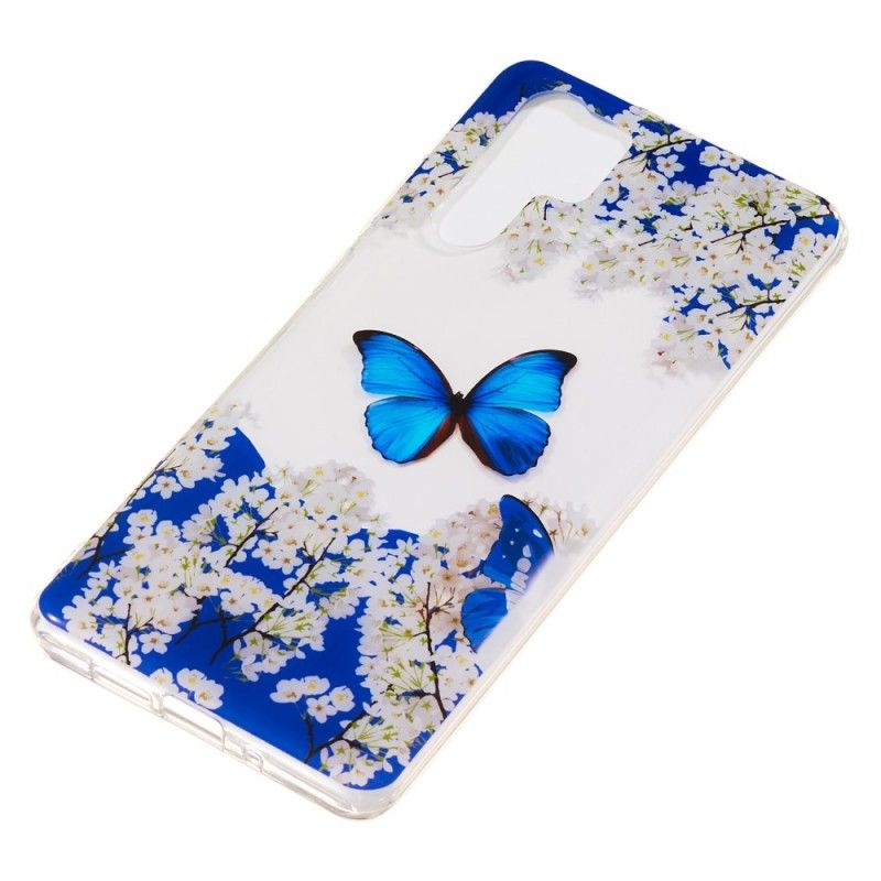 Coque Huawei P30 Pro Papillon Bleu Et Fleurs D'hiver