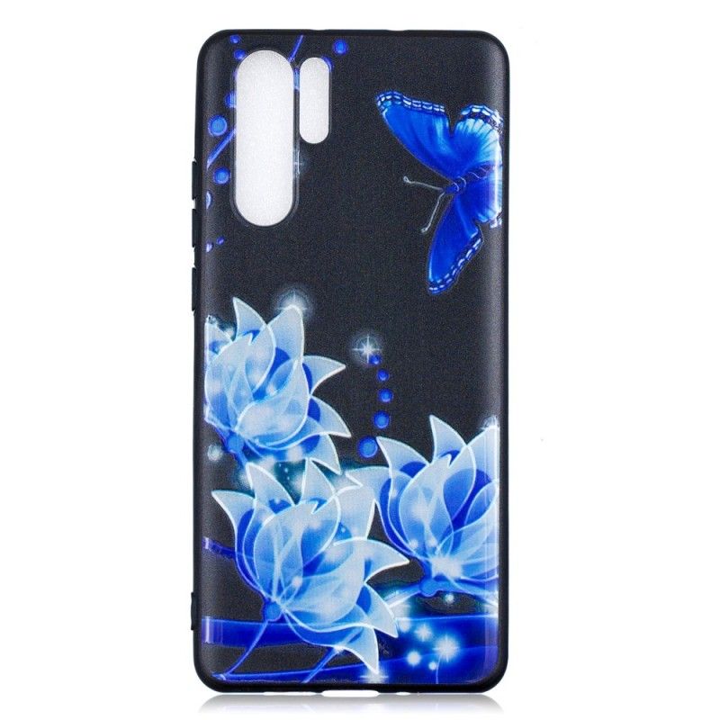 Coque Huawei P30 Pro Papillon Et Fleurs Bleus