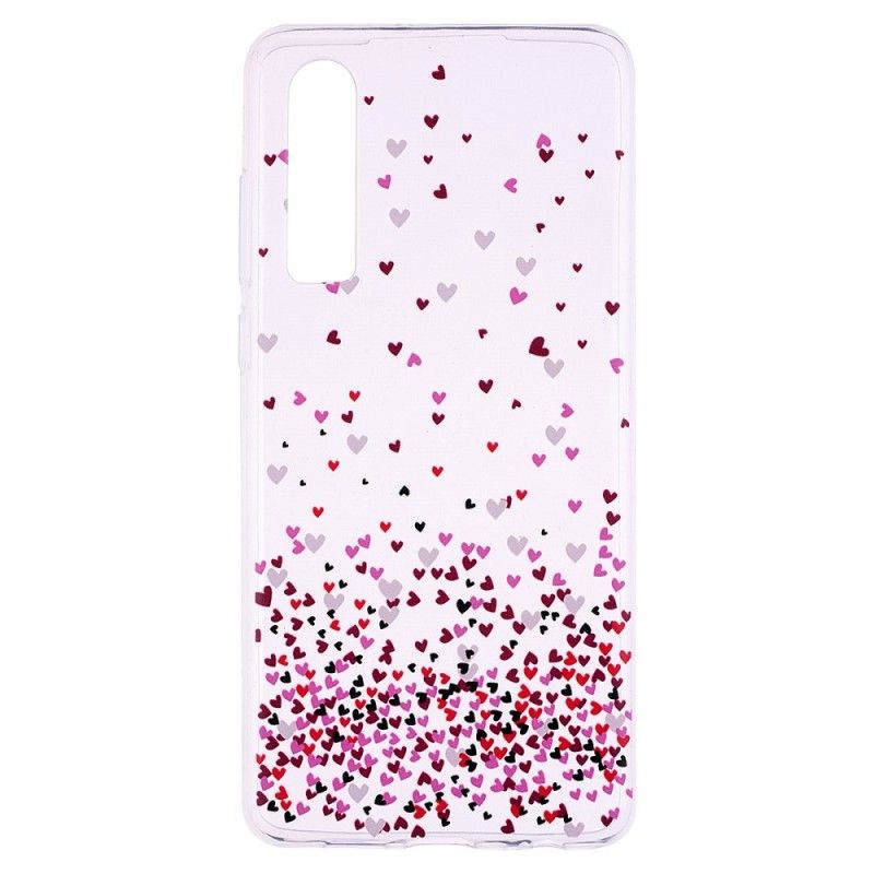 Coque Huawei P30 Transparente Multiples Coeurs Rouges