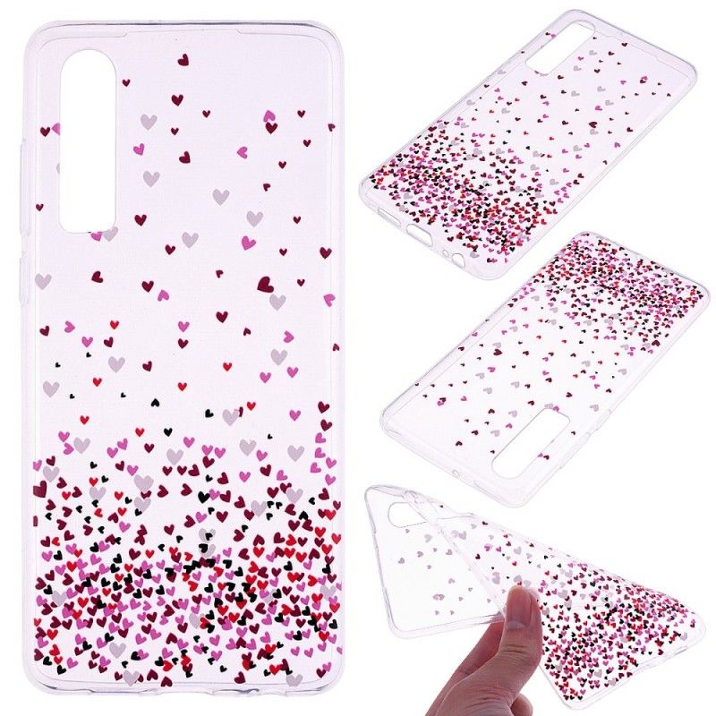 Coque Huawei P30 Transparente Multiples Coeurs Rouges