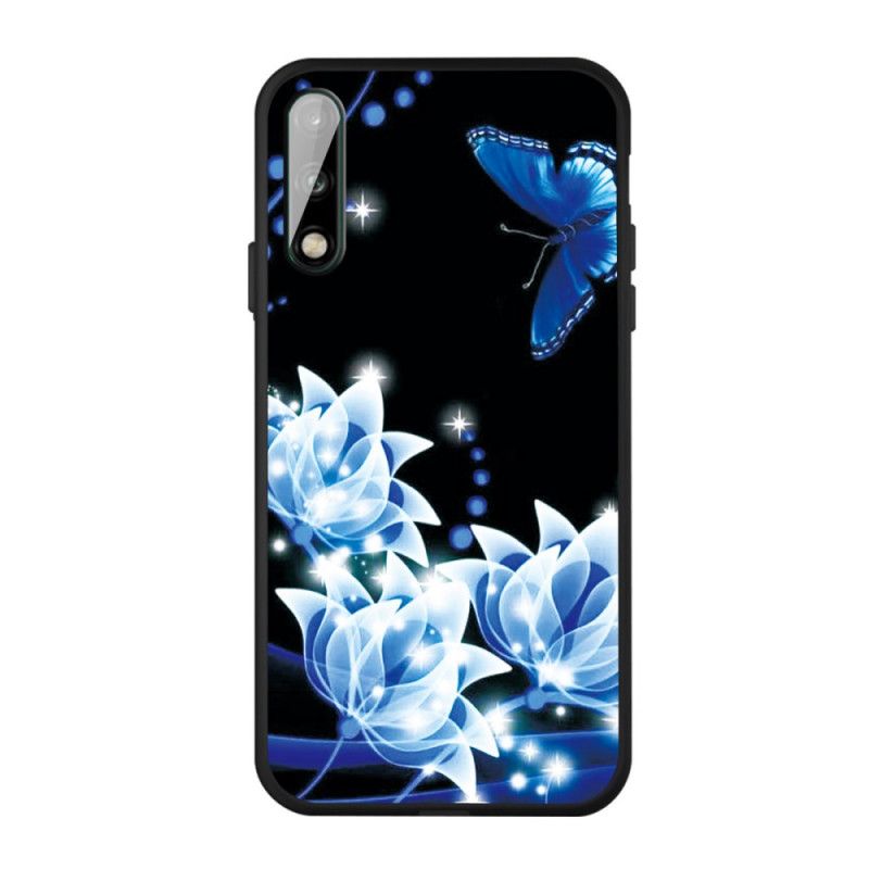 Coque Huawei P40 Lite E / Y7p Papillon Et Fleurs Bleus