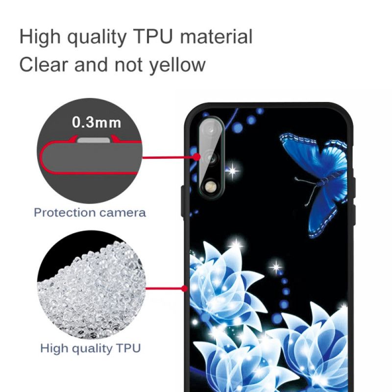 Coque Huawei P40 Lite E / Y7p Papillon Et Fleurs Bleus