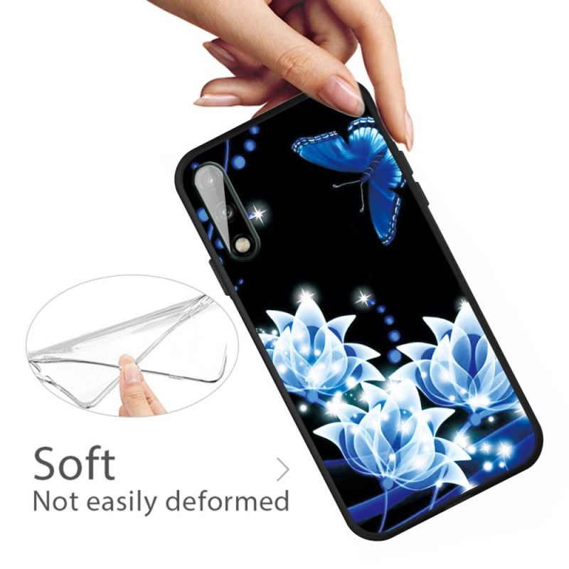 Coque Huawei P40 Lite E / Y7p Papillon Et Fleurs Bleus