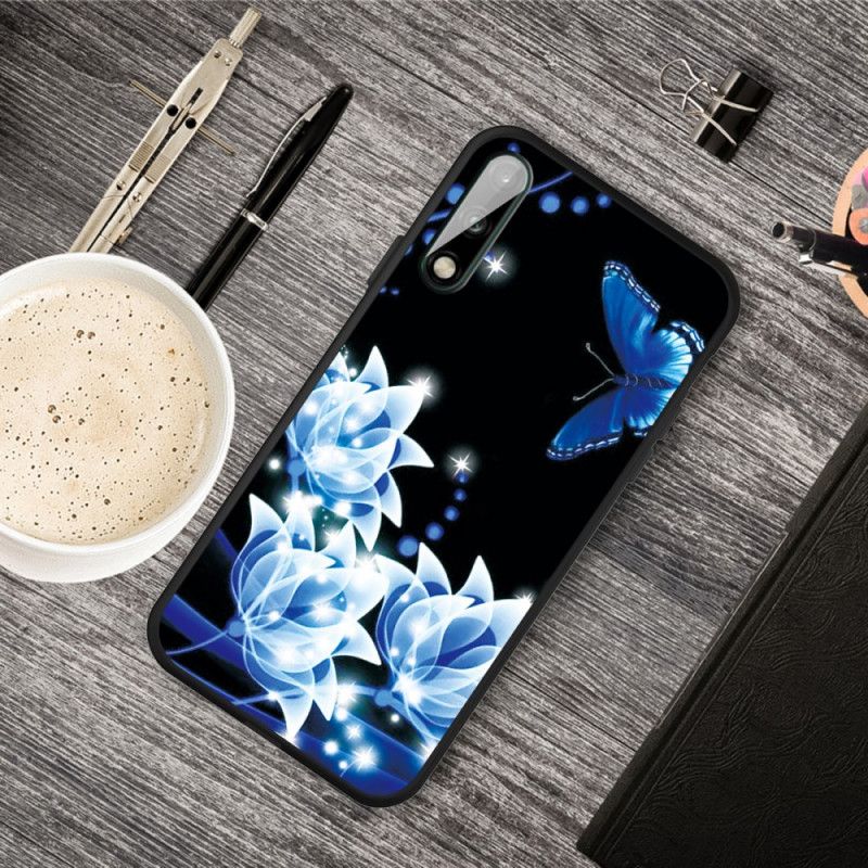 Coque Huawei P40 Lite E / Y7p Papillon Et Fleurs Bleus