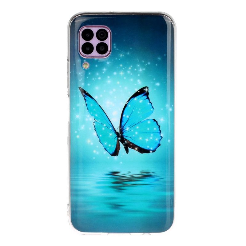 Coque Huawei P40 Lite Papillon Bleu Fluorescente