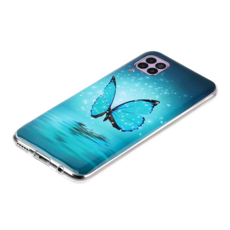 Coque Huawei P40 Lite Papillon Bleu Fluorescente