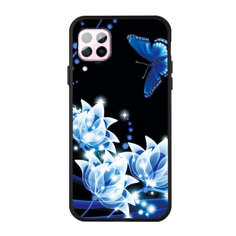 Coque Huawei P40 Lite Papillon Et Fleurs Bleus