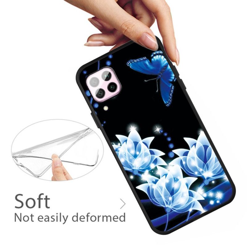 Coque Huawei P40 Lite Papillon Et Fleurs Bleus