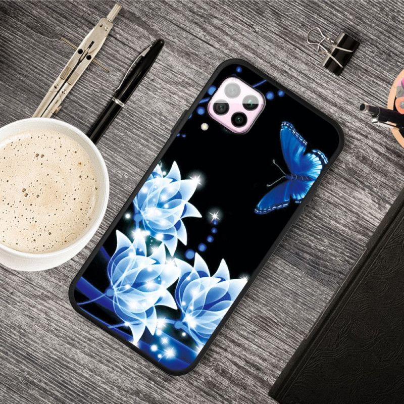 Coque Huawei P40 Lite Papillon Et Fleurs Bleus