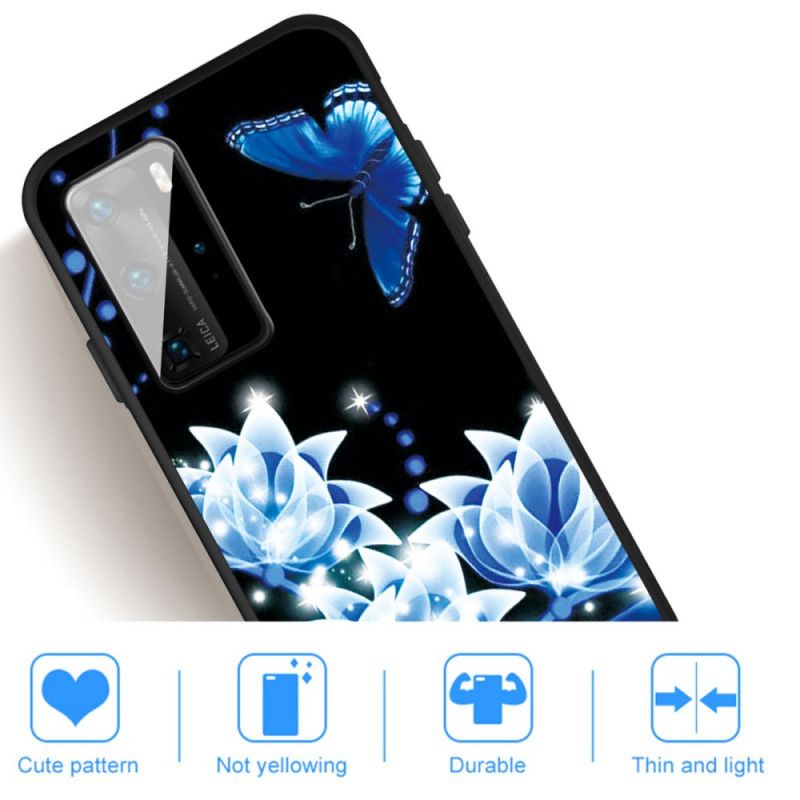 Coque Huawei P40 Papillon Et Fleurs Bleues