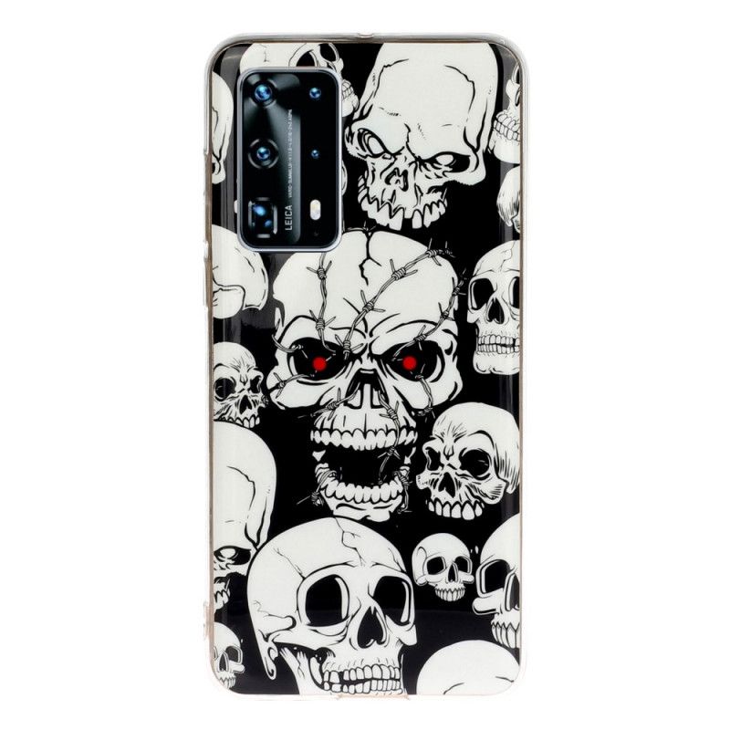 Coque Huawei P40 Pro Attention Têtes De Mort Fluorescente