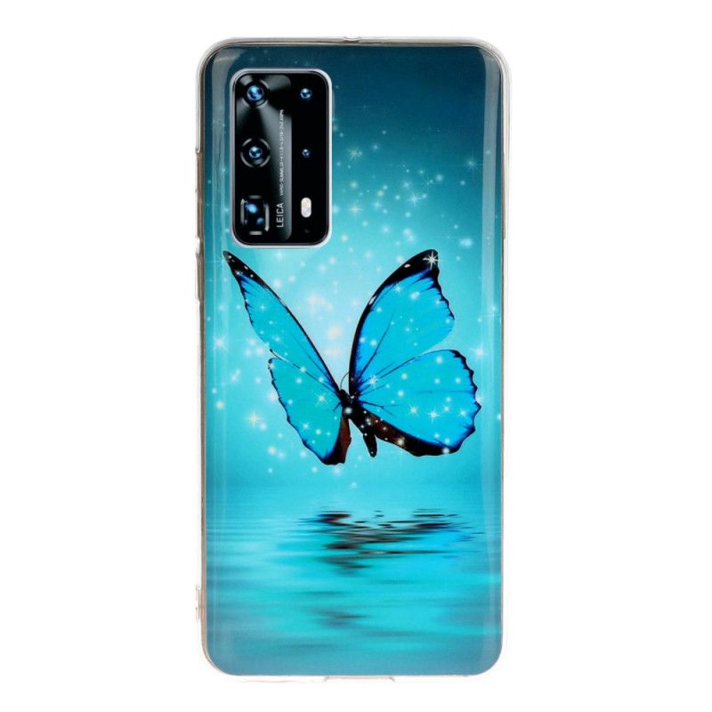 Coque Huawei P40 Pro Papillon Bleu Fluorescente