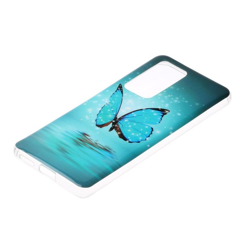 Coque Huawei P40 Pro Papillon Bleu Fluorescente