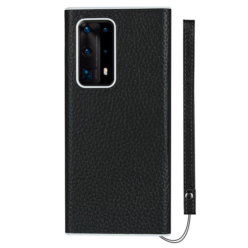 Coque Huawei P40 Pro Plus Véritable Cuir Litchi Avec Lanière