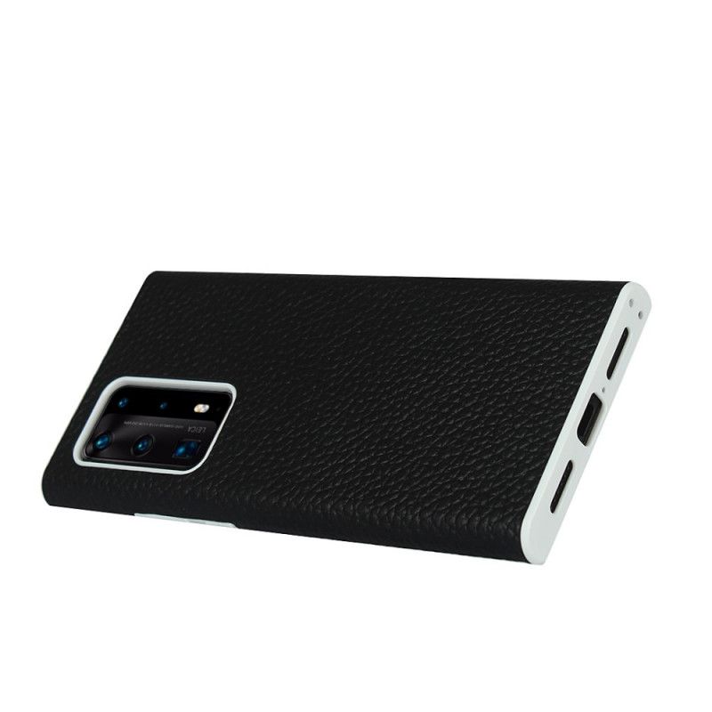 Coque Huawei P40 Pro Plus Véritable Cuir Litchi Avec Lanière