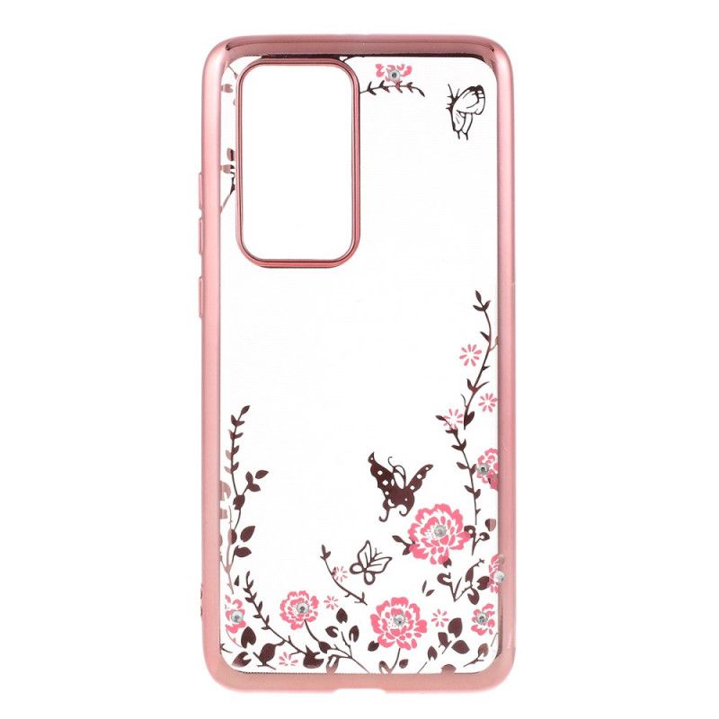 Coque Huawei P40 Pro Rebord Effet Métal Papillons