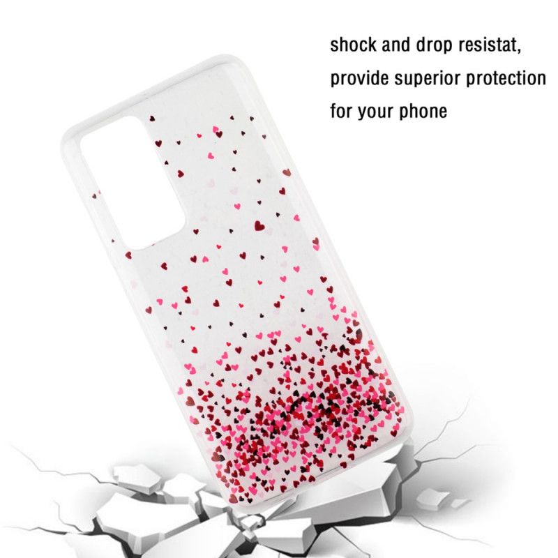 Coque Huawei P40 Pro Transparente Multiples Coeurs Rouges