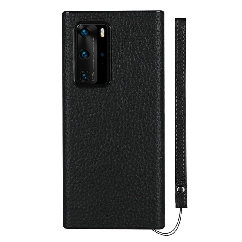 Coque Huawei P40 Pro Véritable Cuir Litchi Avec Lanière