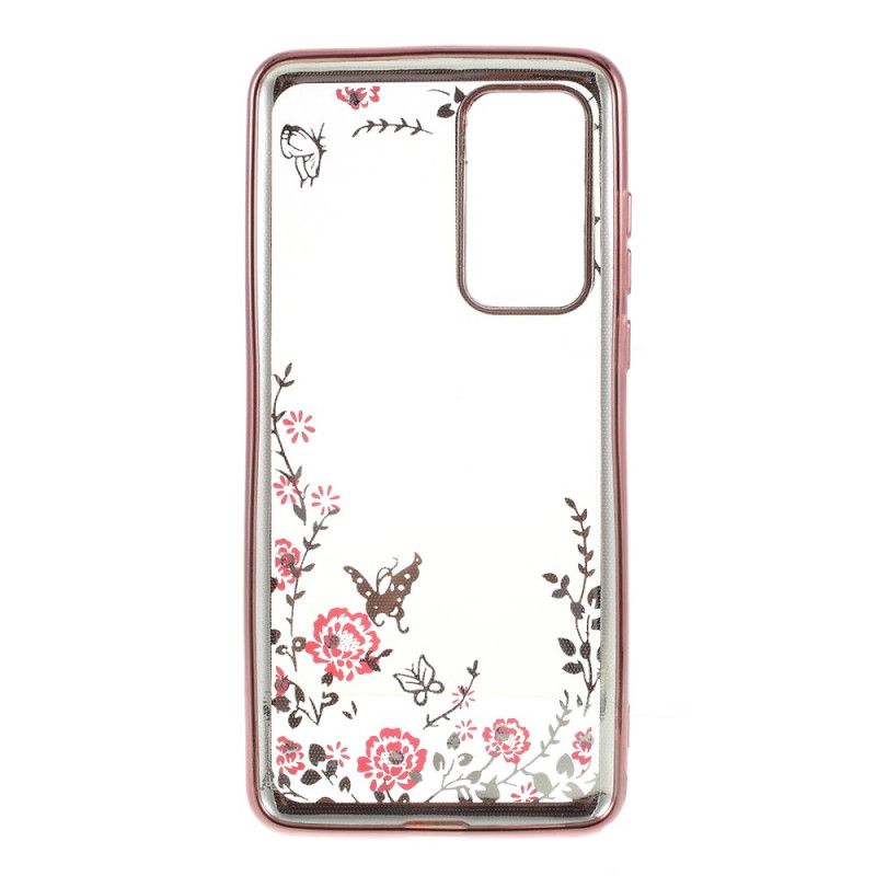 Coque Huawei P40 Rebord Effet Métal Papillons