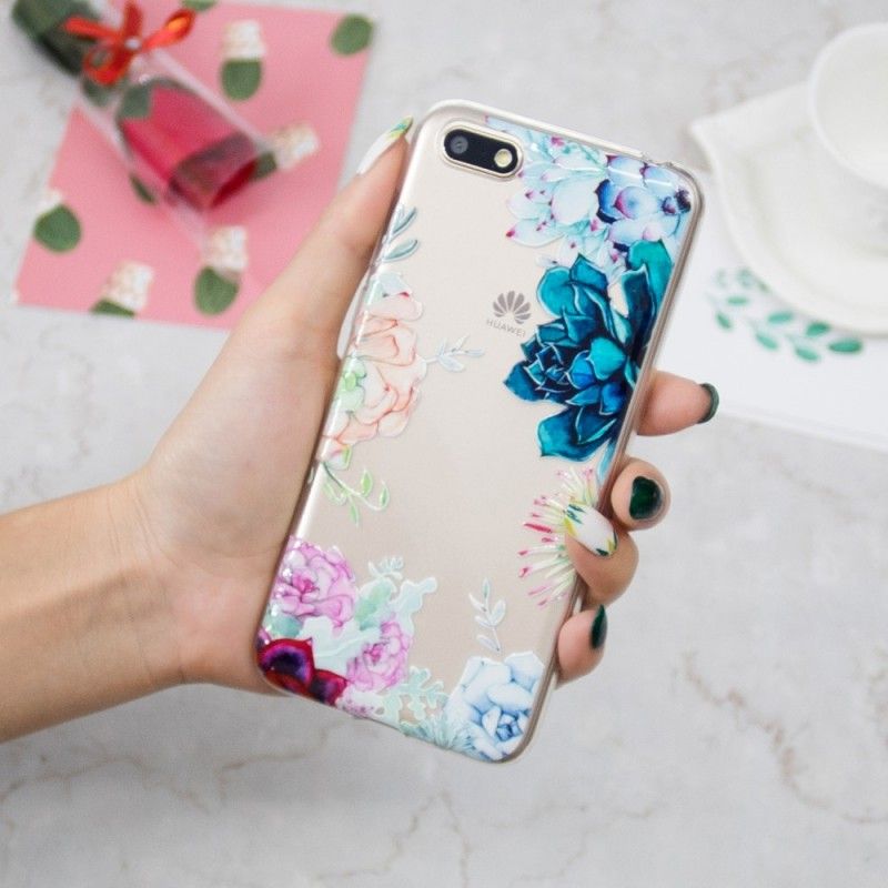 Coque Huawei Y5 2018 Transparente Fleurs Aquarelle