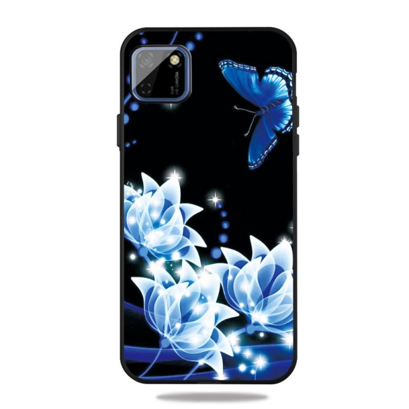 Coque Huawei Y5p Papillon Et Fleurs Bleus