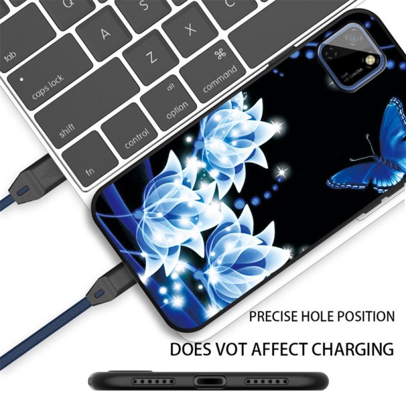 Coque Huawei Y5p Papillon Et Fleurs Bleus