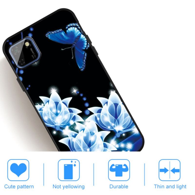 Coque Huawei Y5p Papillon Et Fleurs Bleus