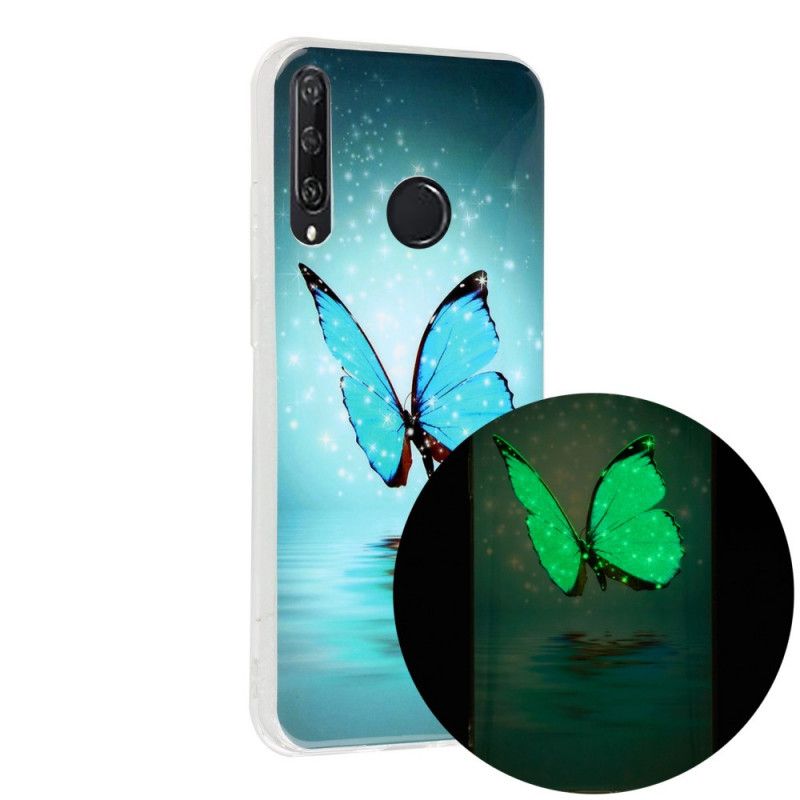 Coque Huawei Y6p Papillon Bleu Fluorescente