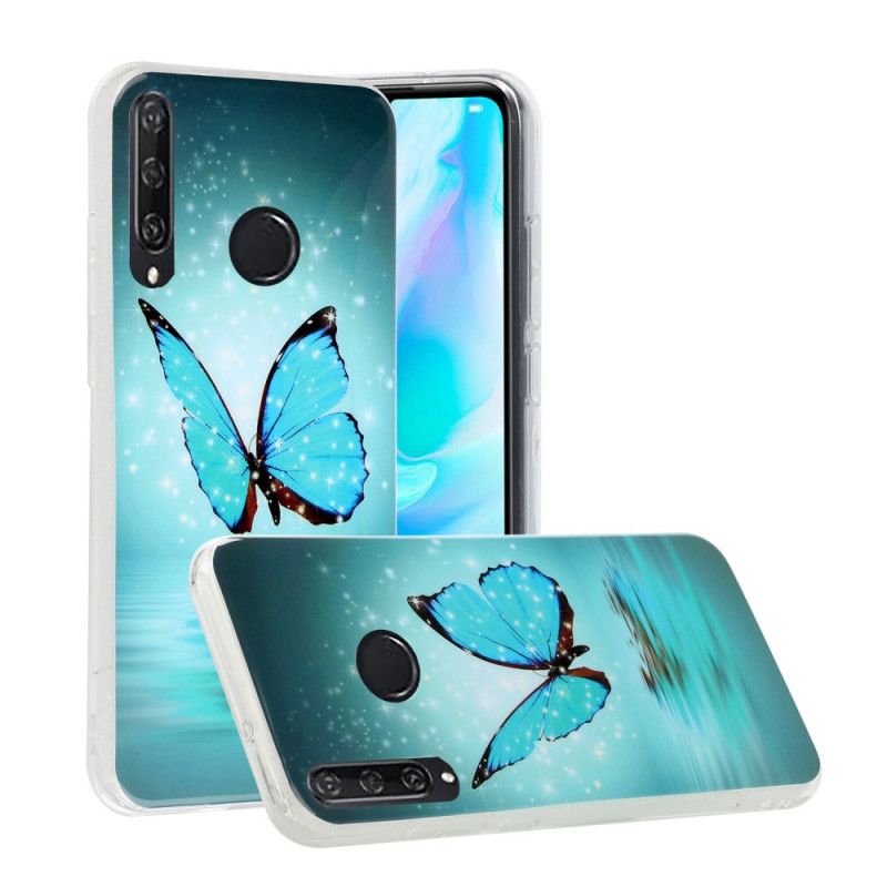 Coque Huawei Y6p Papillon Bleu Fluorescente