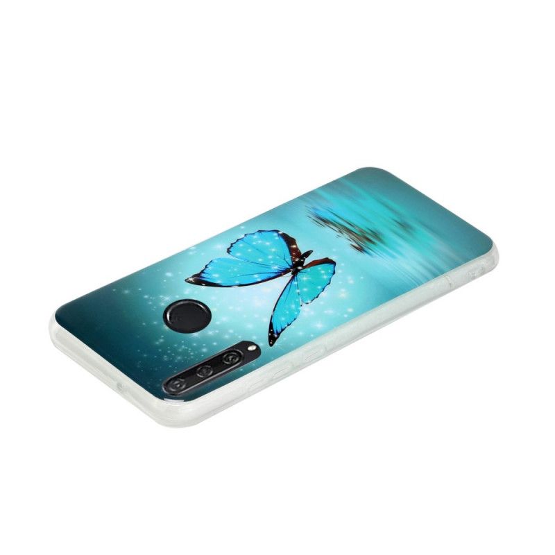 Coque Huawei Y6p Papillon Bleu Fluorescente