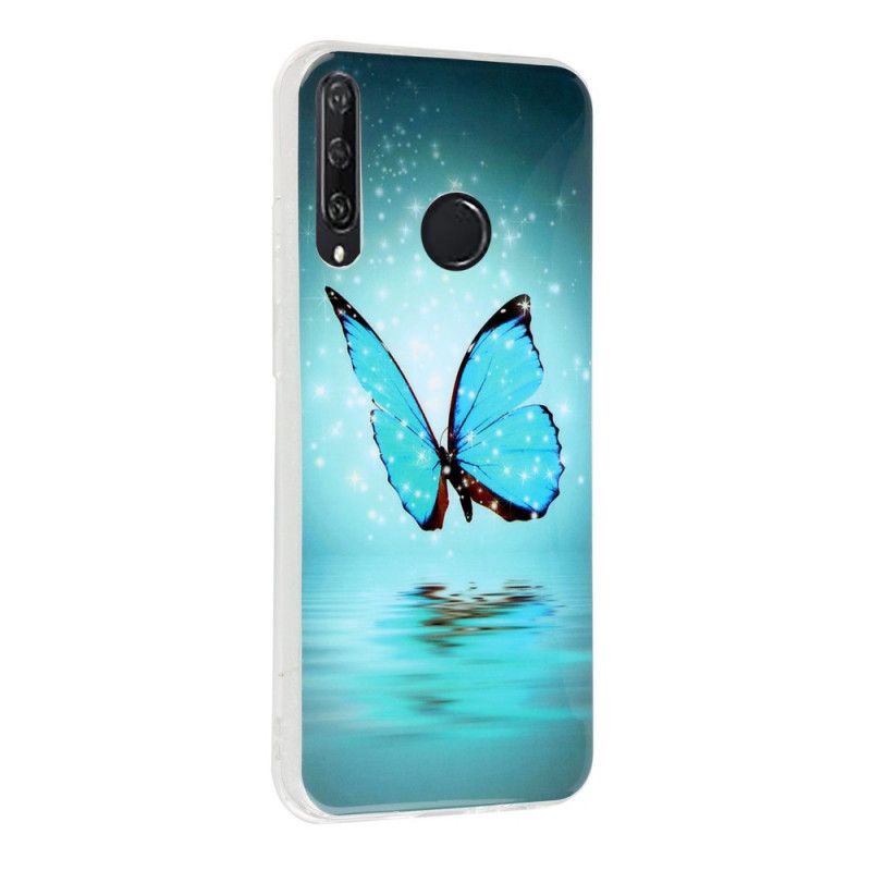 Coque Huawei Y6p Papillon Bleu Fluorescente