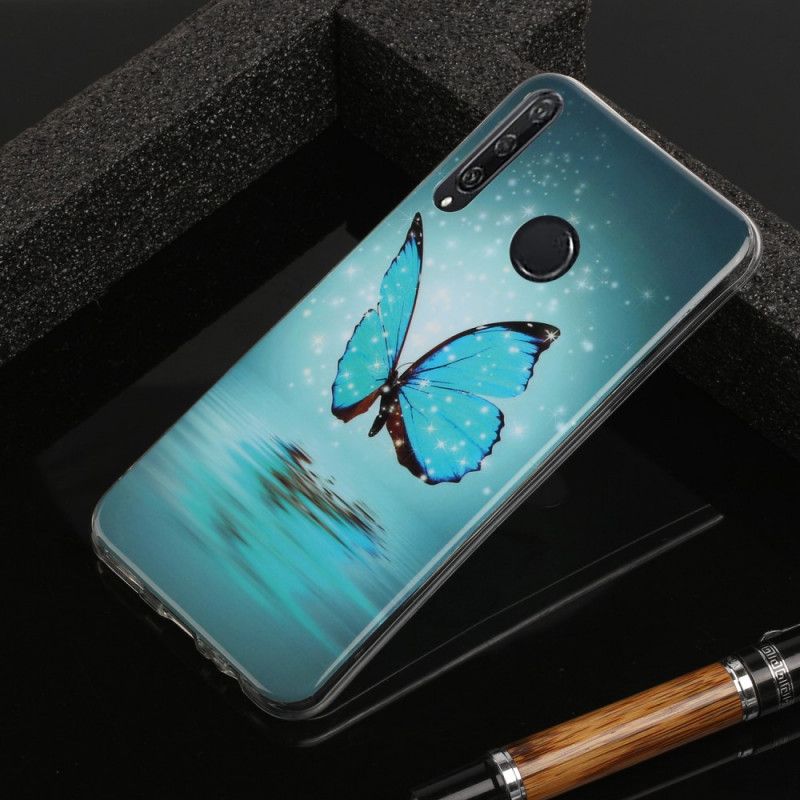 Coque Huawei Y6p Papillon Bleu Fluorescente