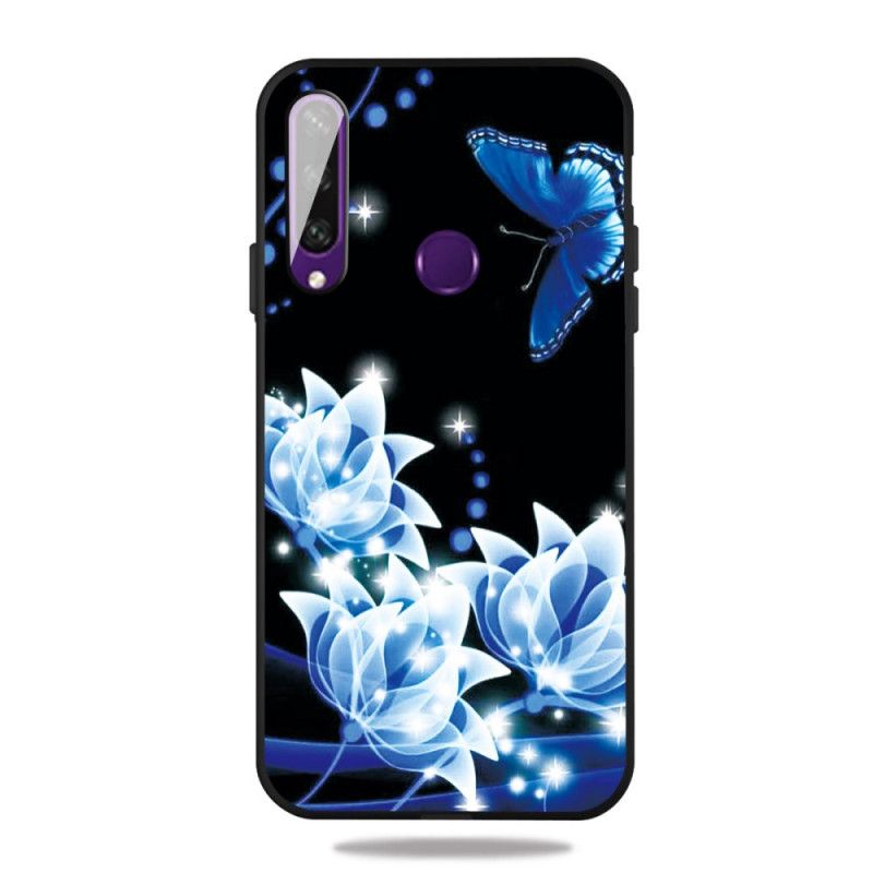 Coque Huawei Y6p Papillon Et Fleurs Bleus