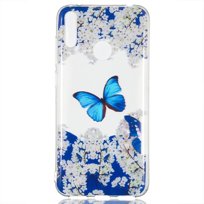 Coque Huawei Y7 2019 Papillon Bleu Et Fleurs D'hiver