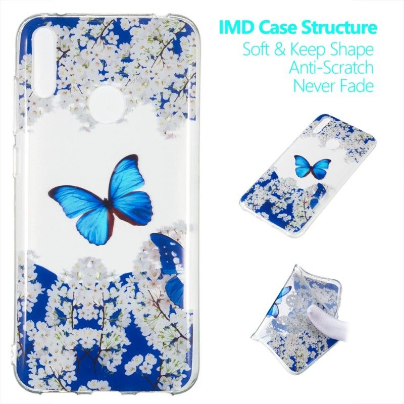 Coque Huawei Y7 2019 Papillon Bleu Et Fleurs D'hiver