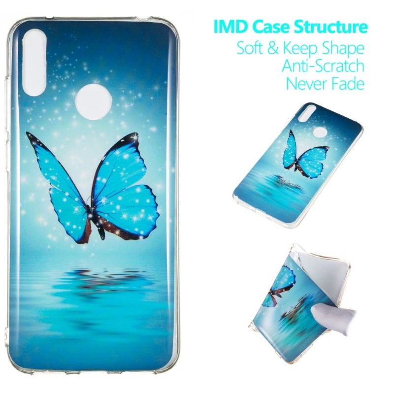 Coque Huawei Y7 2019 Papillon Bleu Fluorescente