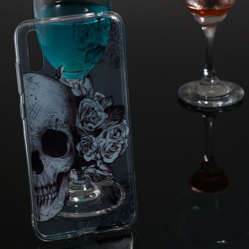 Coque Huawei Y7 2019 Transparente Tête De Mort Fleurie