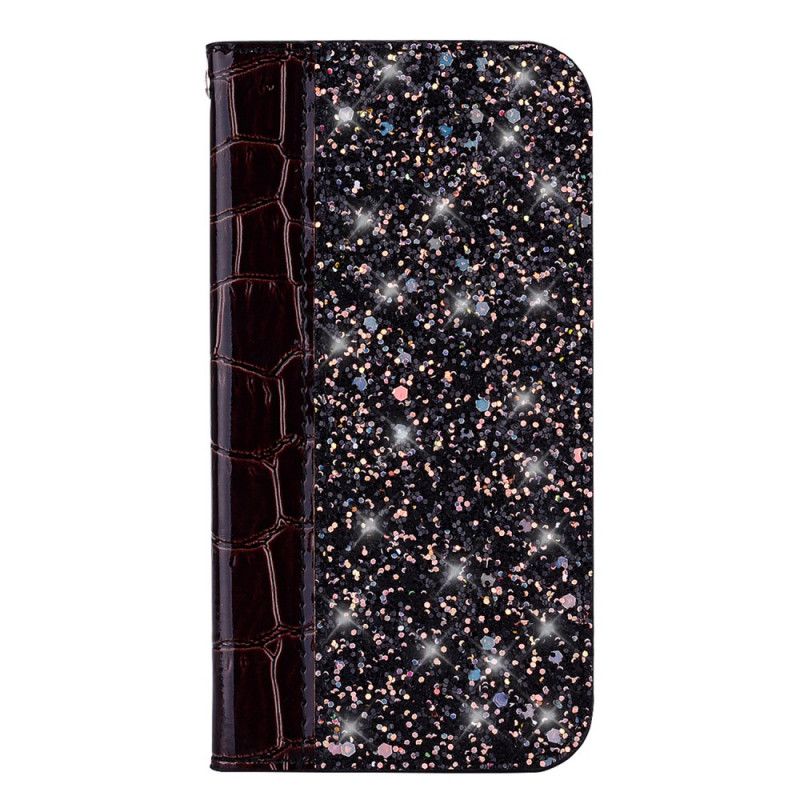 Flip Cover Honor 8a / Huawei Y6 2019 Peau De Crocodile Et Paillettes