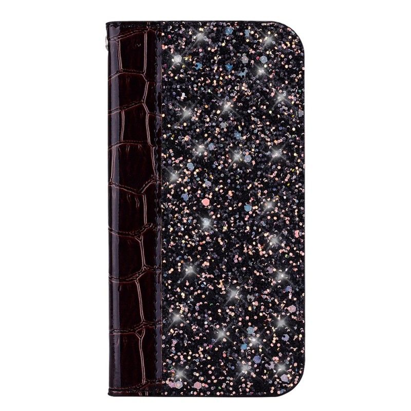 Flip Cover Huawei Mate 20 Pro Effet Peau De Crocodile Et Paillettes