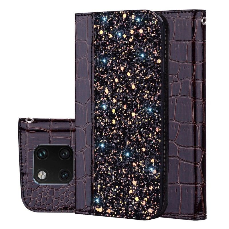 Flip Cover Huawei Mate 20 Pro Effet Peau De Crocodile Et Paillettes