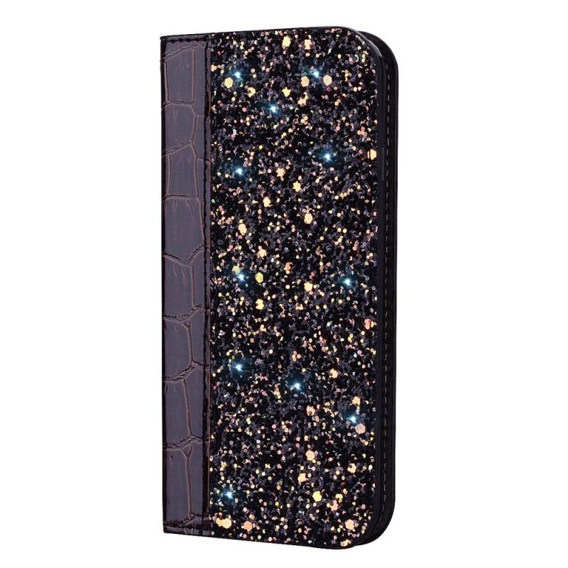 Flip Cover Huawei Mate 20 Pro Effet Peau De Crocodile Et Paillettes